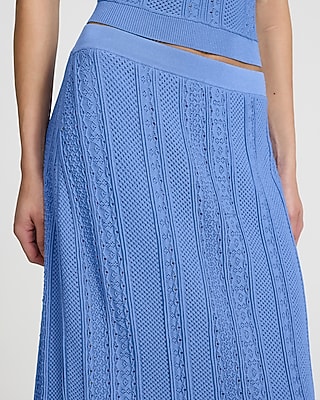 Textured Pointelle High Waisted Midi Sweater Skirt