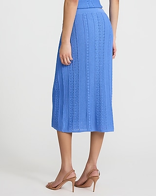 Textured Pointelle High Waisted Midi Sweater Skirt