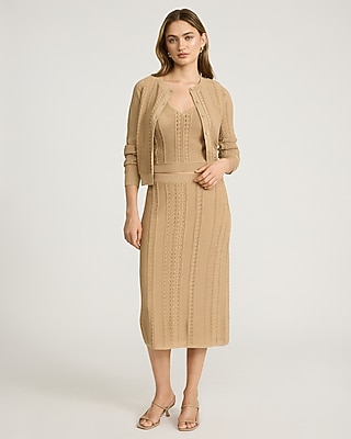 Textured Pointelle High Waisted Midi Sweater Skirt