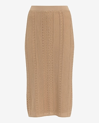 Textured Pointelle High Waisted Midi Sweater Skirt