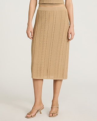 Textured Pointelle High Waisted Midi Sweater Skirt