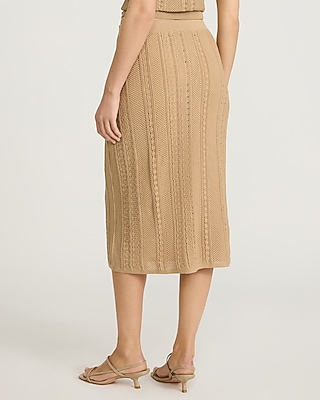 Textured Pointelle High Waisted Midi Sweater Skirt