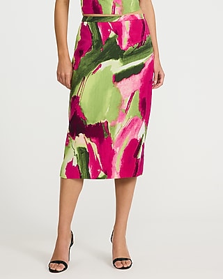 Textured Printed High Waisted Midi Skirt