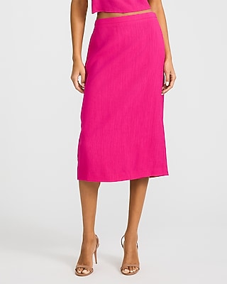 Textured High Waisted Pull On Midi Skirt