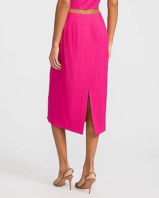 Textured High Waisted Pull On Midi Skirt