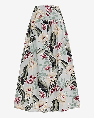 Cotton Poplin Floral High Waisted Side Slit Maxi Skirt