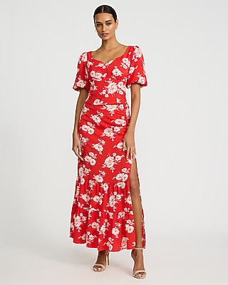 Floral Super High Waisted Tiered Maxi Skirt