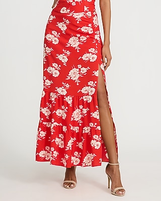 Floral Super High Waisted Tiered Maxi Skirt
