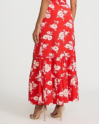 Floral Super High Waisted Tiered Maxi Skirt