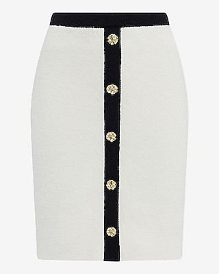 Tipped High Waisted Novelty Button Mini Sweater Skirt