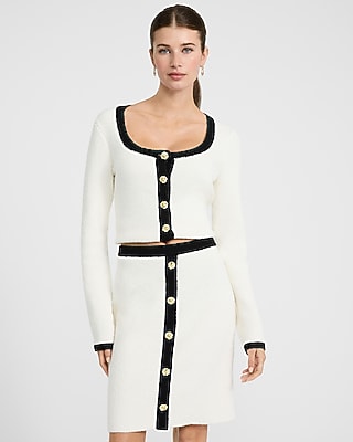 Tipped High Waisted Novelty Button Mini Sweater Skirt