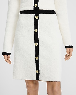 Tipped High Waisted Novelty Button Mini Sweater Skirt