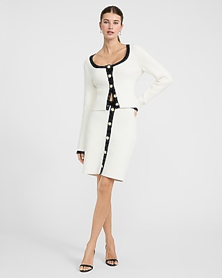 Tipped High Waisted Novelty Button Mini Sweater Skirt