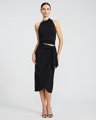 High Waisted Tie Wrap Midi Skirt - image 4