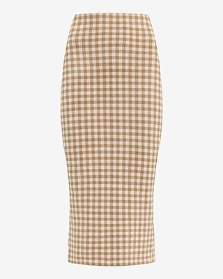 Gingham High Waisted Fitted Sweater Midi Skirt