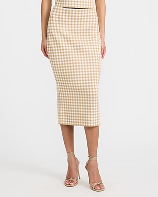 Gingham High Waisted Fitted Sweater Midi Skirt