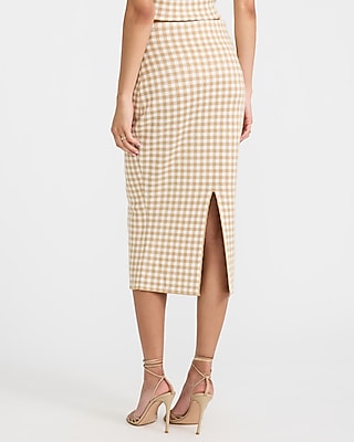 Gingham High Waisted Fitted Sweater Midi Skirt