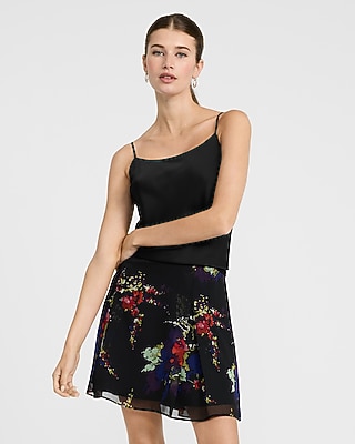 Floral High Waisted Double Pleat Mini Skirt