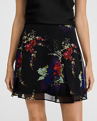 Floral High Waisted Double Pleat Mini Skirt