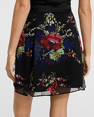 Floral High Waisted Double Pleat Mini Skirt
