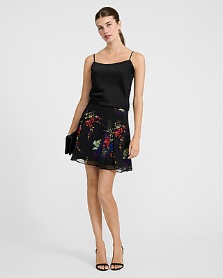 Floral High Waisted Double Pleat Mini Skirt