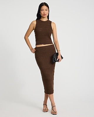 Textured Pointelle High Waisted Midi Sweater Skirt