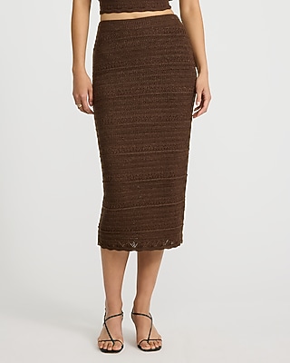 Textured Pointelle High Waisted Midi Sweater Skirt