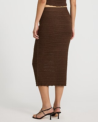Textured Pointelle High Waisted Midi Sweater Skirt
