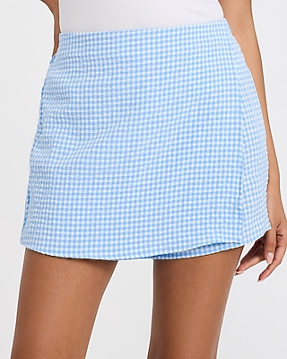 Gingham High Waisted Wrap Skort
