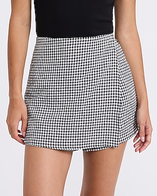 Gingham High Waisted Wrap Skort