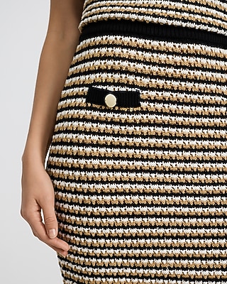 Cotton Tipped Super High Waisted Novelty Button Mini Sweater Skirt