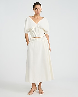 Linen-Blend High Waisted Pull On Wrap Midi Skirt - image 3