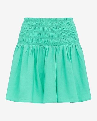 Summer-Blend Linen High Waisted Smocked Mini Skirt