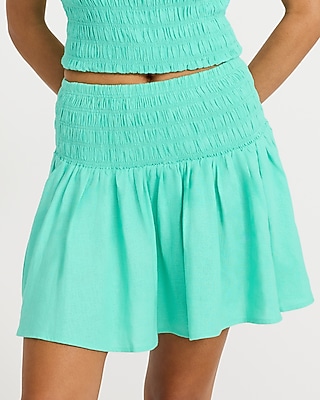 Summer-Blend Linen High Waisted Smocked Mini Skirt