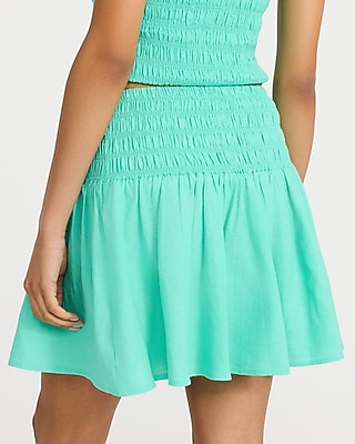 Summer-Blend Linen High Waisted Smocked Mini Skirt