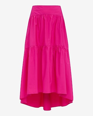 Cotton Poplin High Waisted Tiered High-Low Midi Skirt