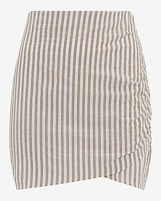 High Waisted Striped Seersucker Ruched Mini Skirt - image 5