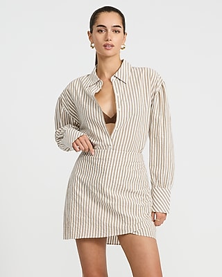 High Waisted Striped Seersucker Ruched Mini Skirt - image 2