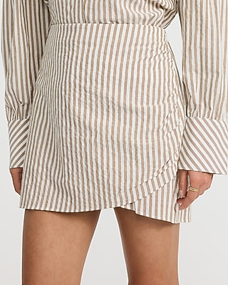 High Waisted Striped Seersucker Ruched Mini Skirt - image 3
