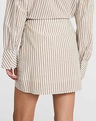 High Waisted Striped Seersucker Ruched Mini Skirt - image 4