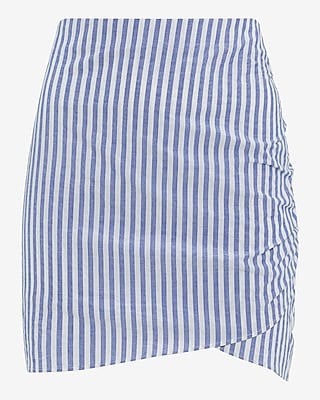 High Waisted Striped Seersucker Ruched Mini Skirt