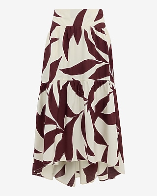 Cotton Poplin Printed High Waisted Tiered High-Low Midi Skirt