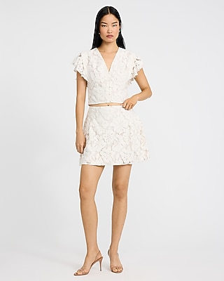 Lace Floral High Waisted Ruched Mini Skirt