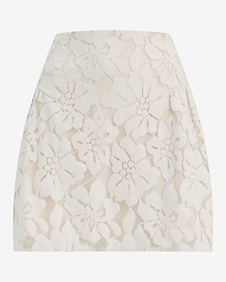 Lace Floral High Waisted Ruched Mini Skirt