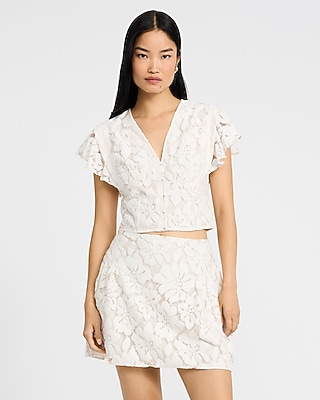 Lace Floral High Waisted Ruched Mini Skirt