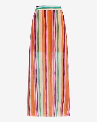Textured Striped High Waisted Sheer Maxi Skirt