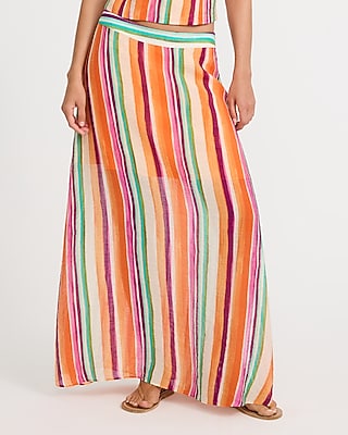 Textured Striped High Waisted Sheer Maxi Skirt