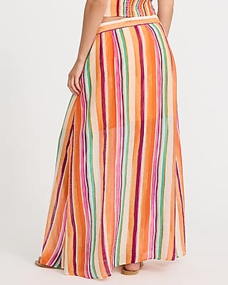 Textured Striped High Waisted Sheer Maxi Skirt