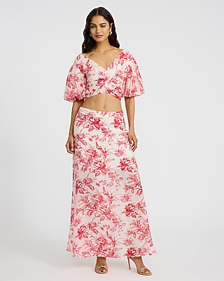 Textured Floral High Waisted Side Slit Maxi Skirt - image 5