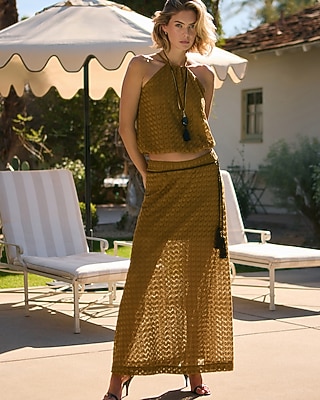 Crochet High Waisted Pull On Maxi Skirt